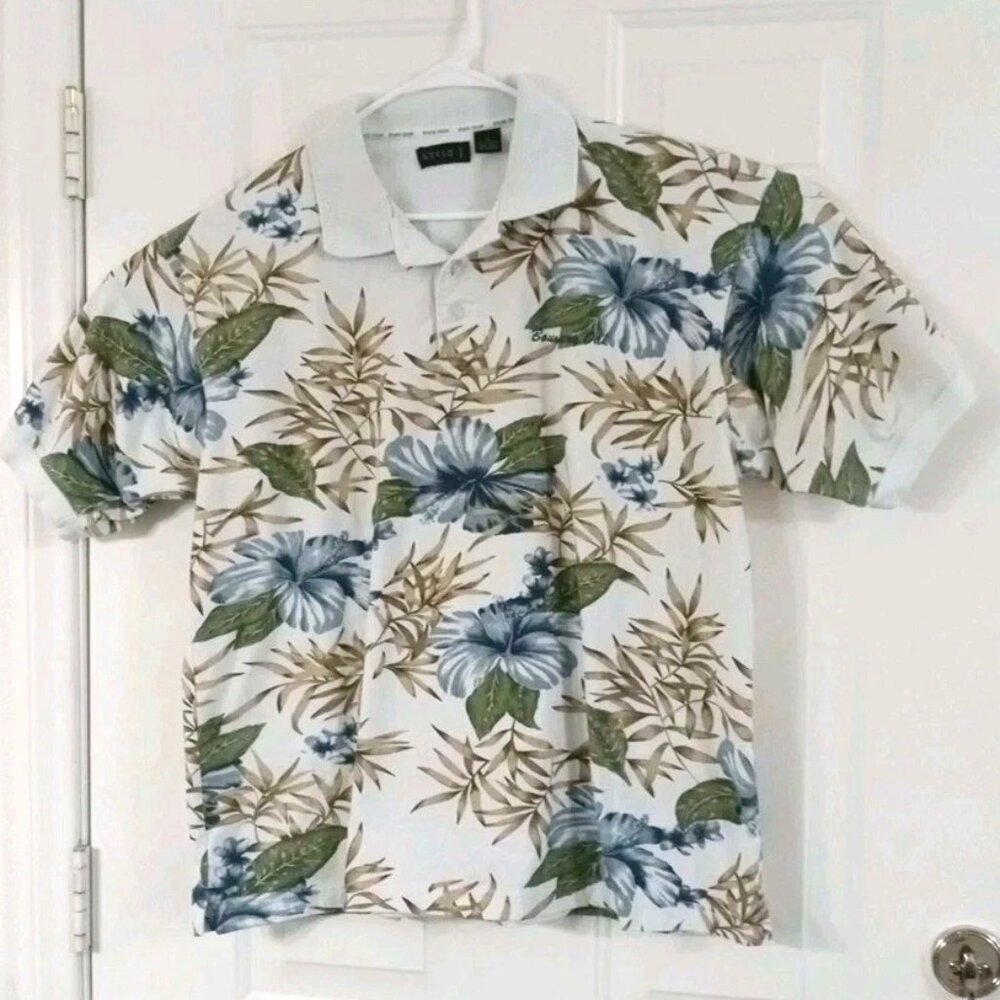 Stylo Golf Men's Short Sleeve Hawaiian Polo Shirt Embroidered Boundary Oak XL